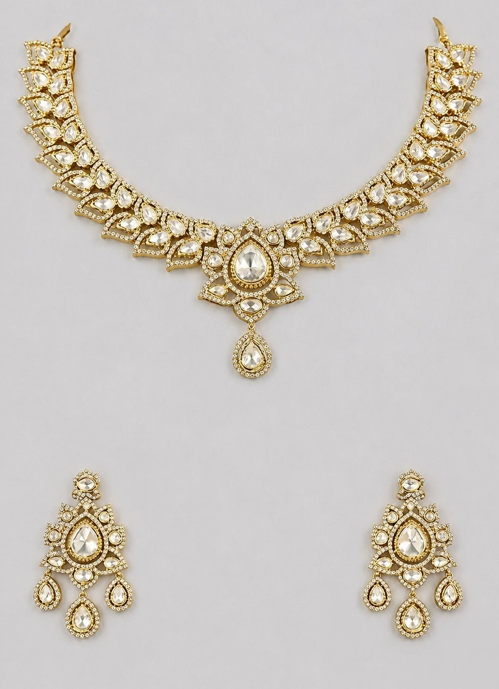 Zevar by Geeta Dual Tone Finish Polki Necklace SetFabilicious Fashion