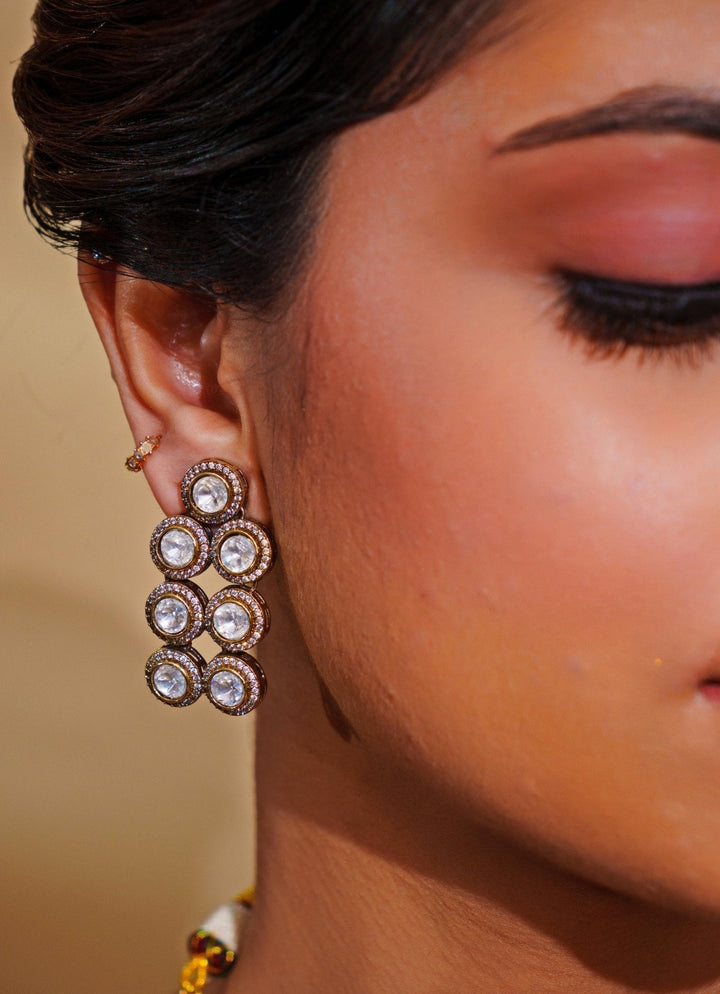 Dual Tone Finish Three Layered Kundan Necklace Set Zevar by Geeta - Fabilicious Fashion