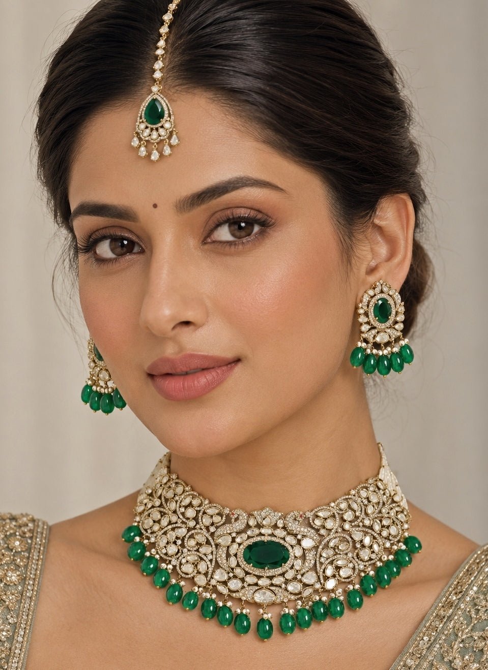 Zevar by Geeta Dual Tone Green Kundan Choker SetFabilicious Fashion