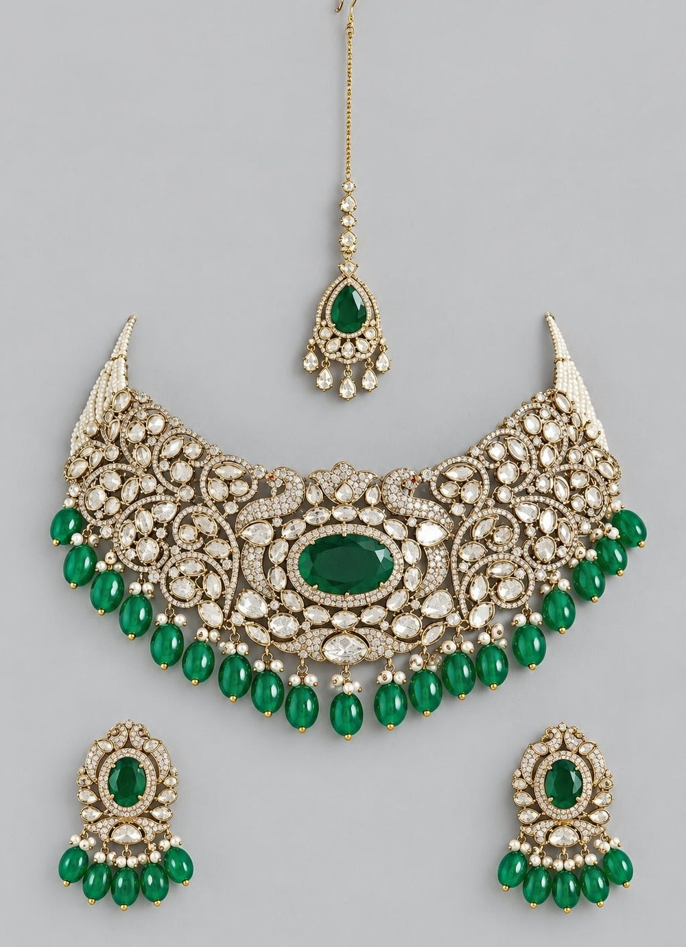 Zevar by Geeta Dual Tone Green Kundan Choker SetFabilicious Fashion