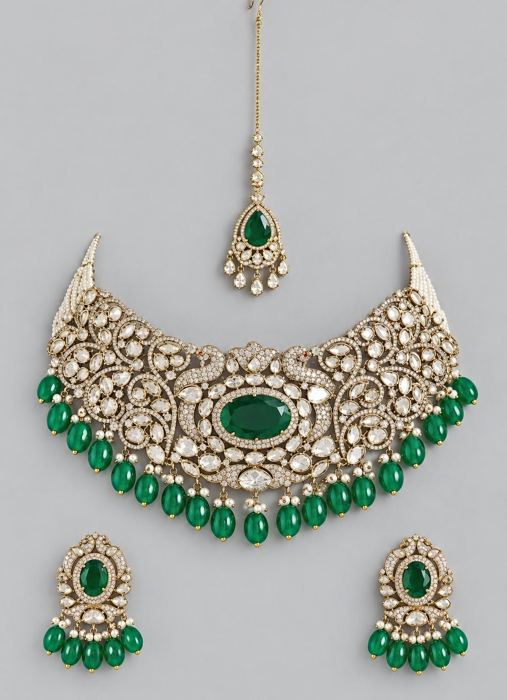 Zevar by Geeta Dual Tone Green Kundan Choker SetFabilicious Fashion