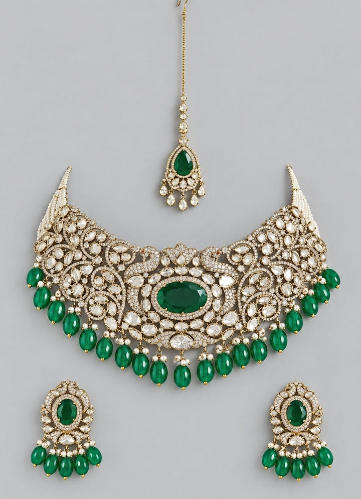 Zevar by Geeta Dual Tone Green Kundan Choker SetFabilicious Fashion