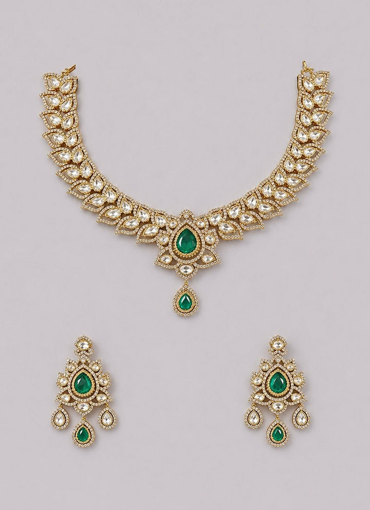 Zevar by Geeta Dual Tone Green Polki Necklace SetFabilicious Fashion