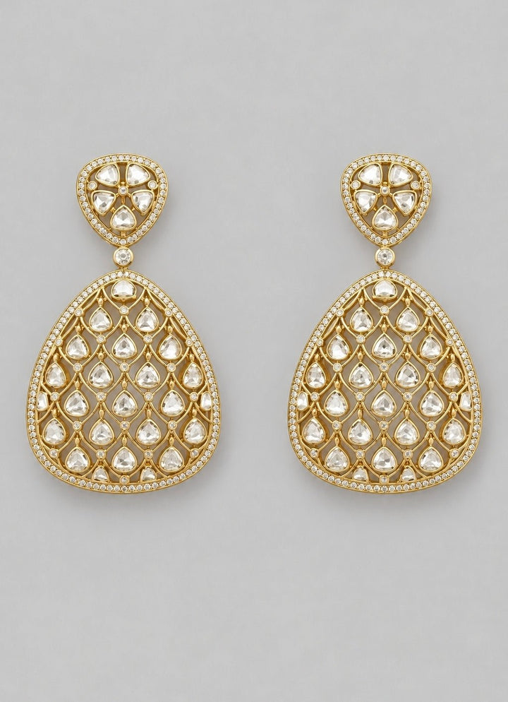 Zevar by Geeta Dual Tone Kundan And Polki Dangler EarringsFabilicious Fashion