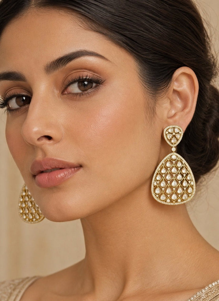 Zevar by Geeta Dual Tone Kundan And Polki Dangler EarringsFabilicious Fashion