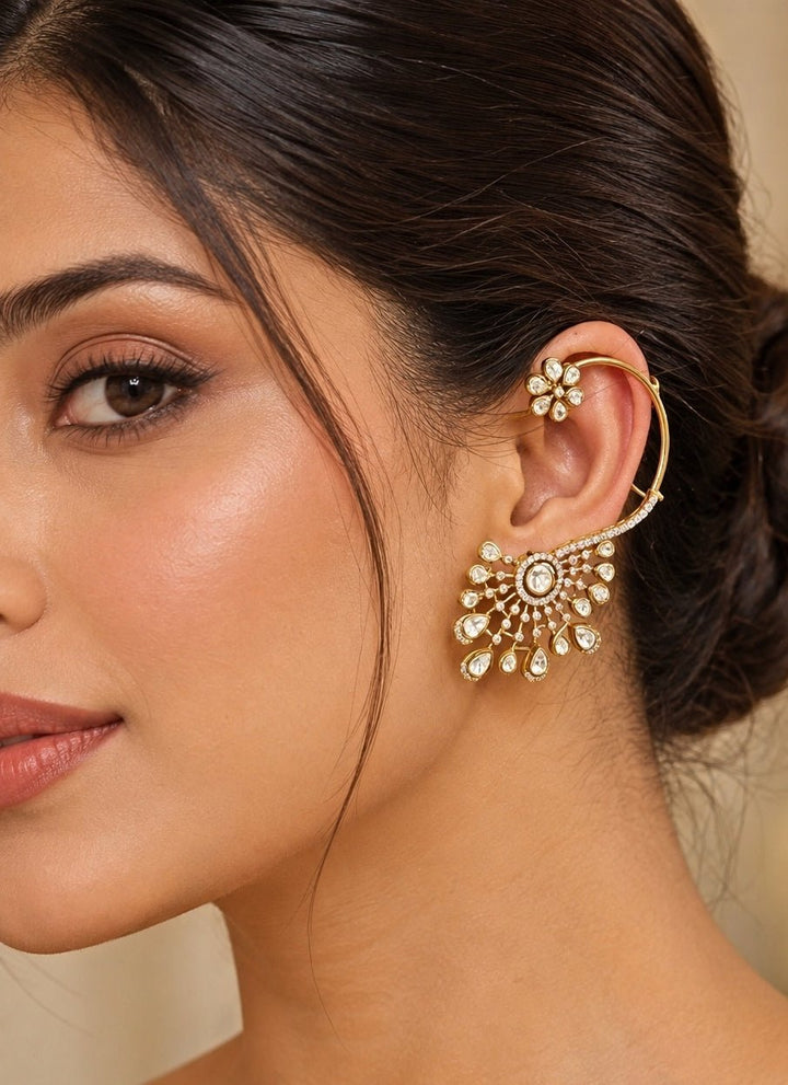 Zevar by Geeta Dual Tone Kundan And Polki EarcuffsFabilicious Fashion