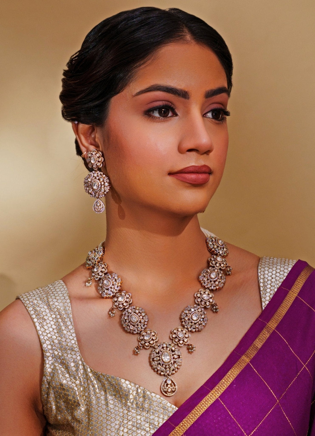 Dual Tone Kundan Long Necklace Set Zevar by Geeta - Fabilicious Fashion