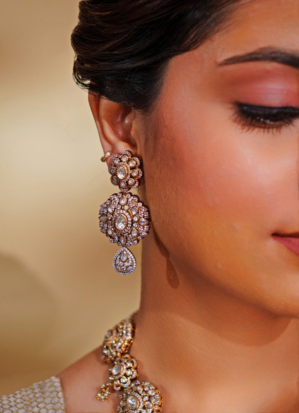 Dual Tone Kundan Long Necklace Set Zevar by Geeta - Fabilicious Fashion