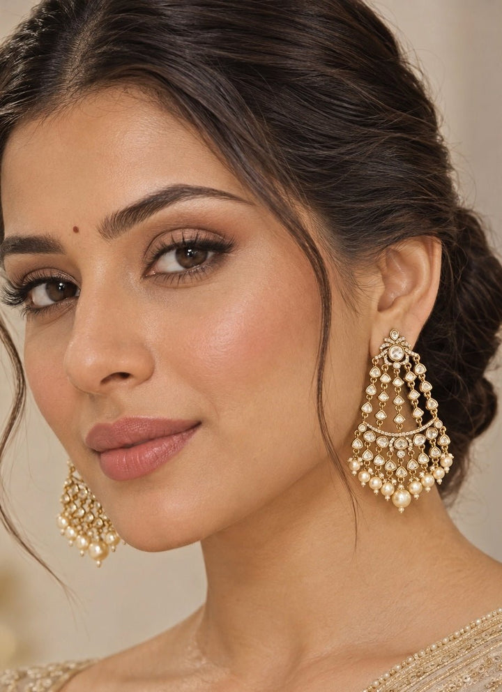 Zevar by Geeta Dual Tone Kundan Polki Dangler EarringsFabilicious Fashion