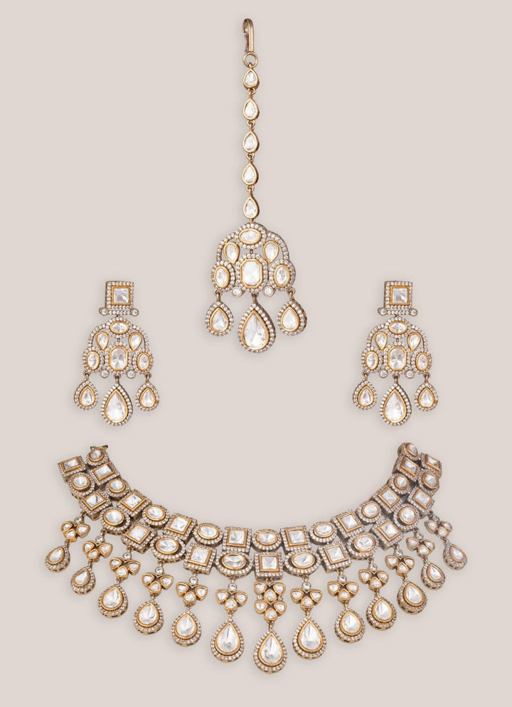 Zevar by Geeta Dual Tone Kundan Polki Necklace SetFabilicious Fashion