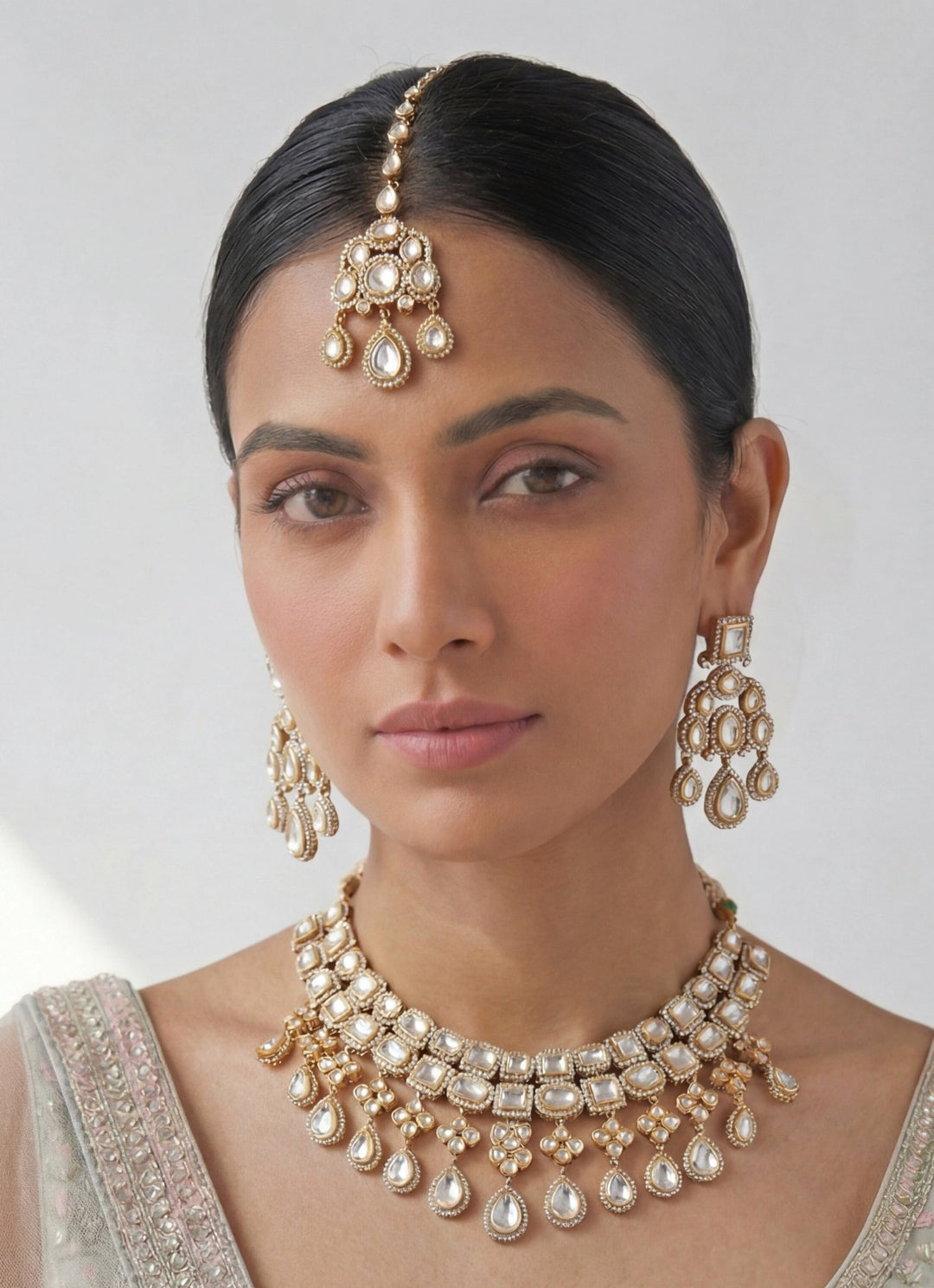 Zevar by Geeta Dual Tone Kundan Polki Necklace SetFabilicious Fashion