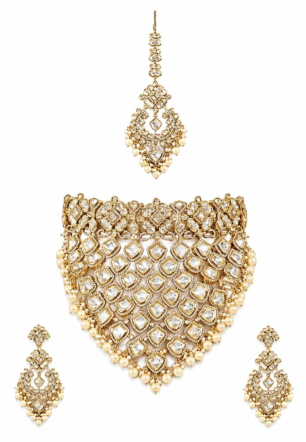 Zevar by Geeta Dual Tone Polki Bridal Necklace SetFabilicious Fashion