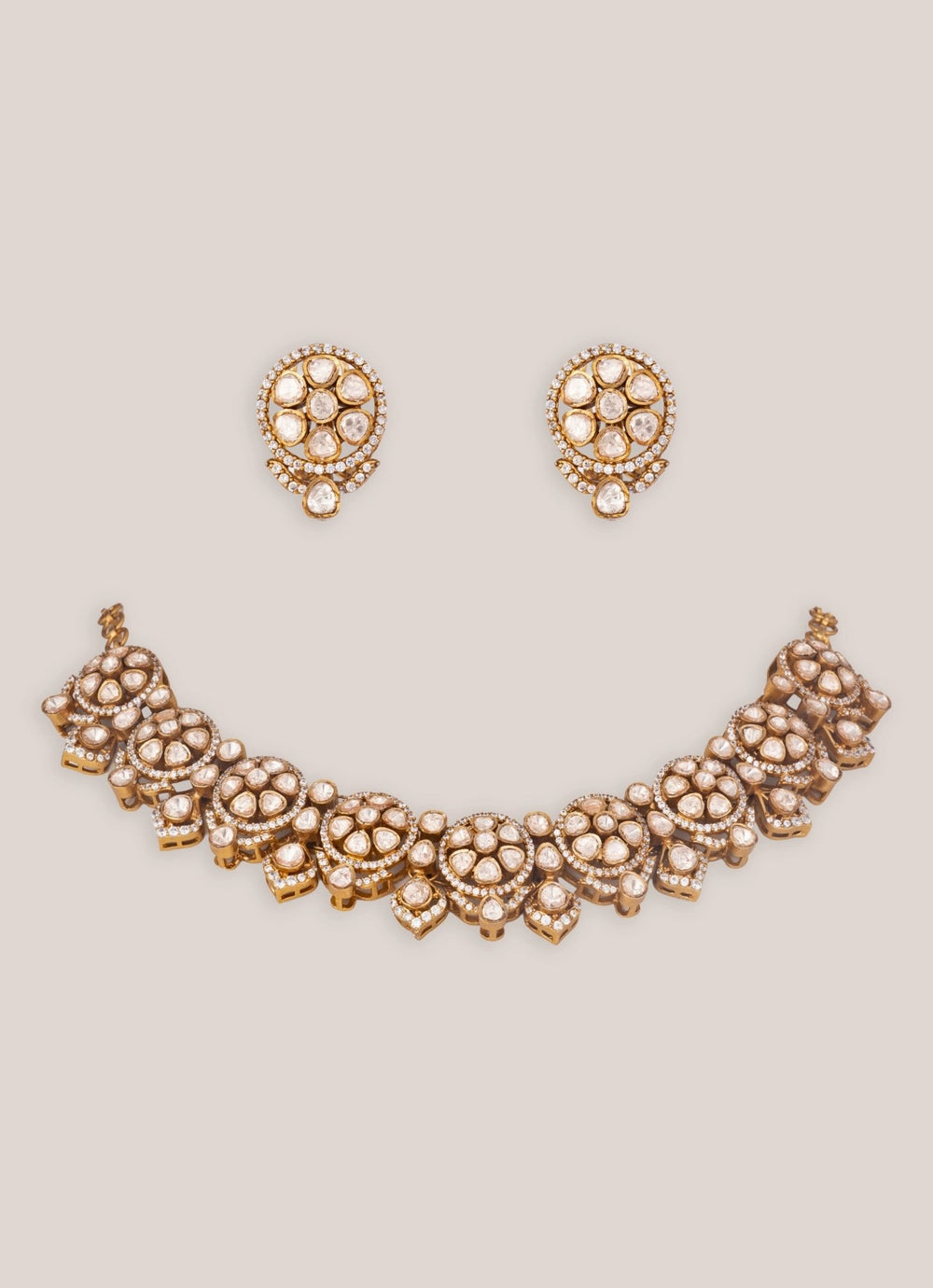 Zevar by Geeta Dual Tone Polki Necklace SetFabilicious Fashion