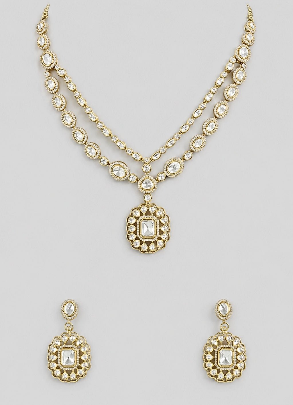 Zevar by Geeta Dual Tone Polki Pendant Necklace SetFabilicious Fashion