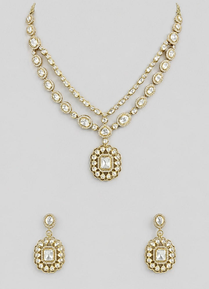 Zevar by Geeta Dual Tone Polki Pendant Necklace SetFabilicious Fashion