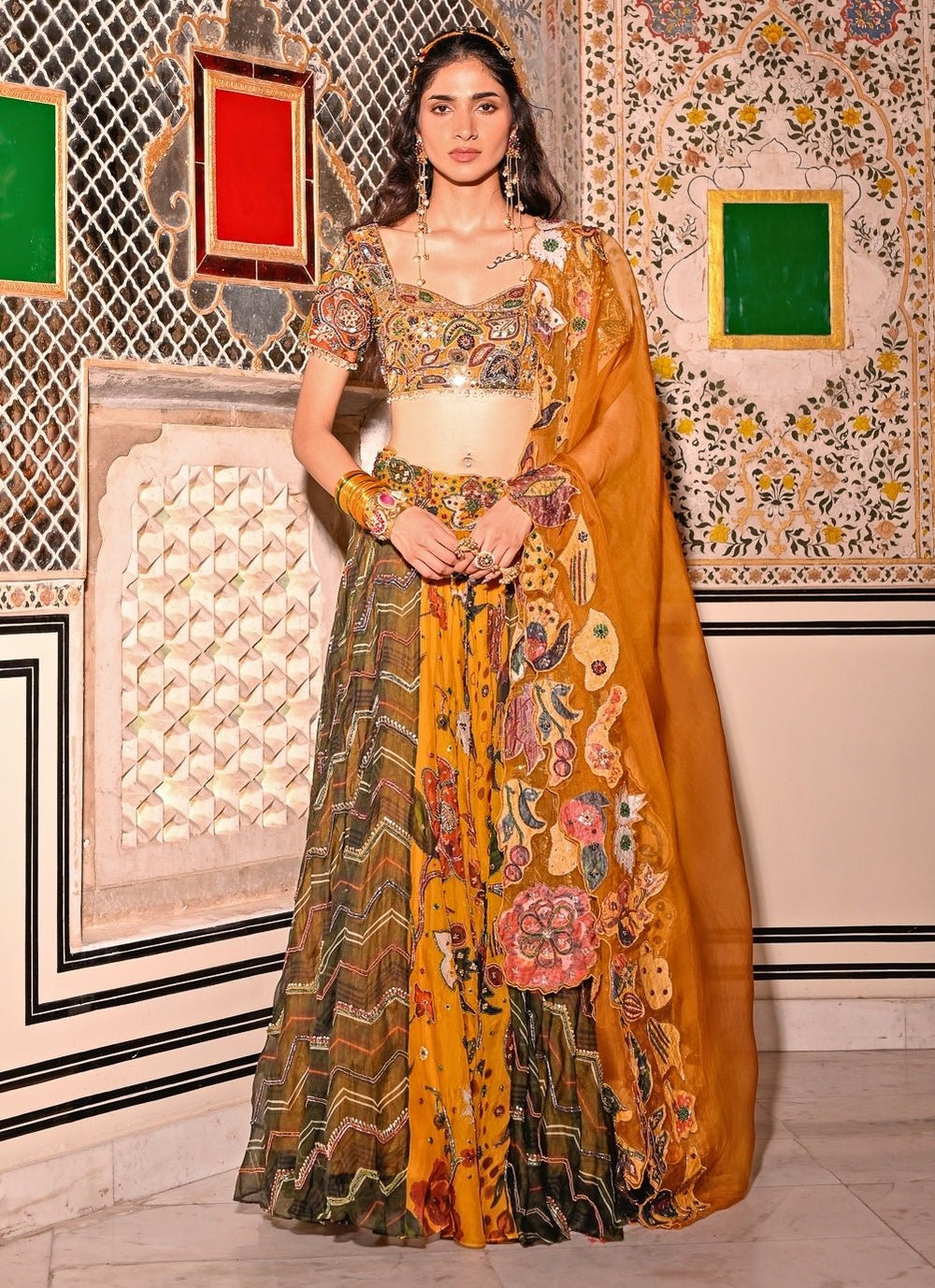 Juhi Bengani Dual Tone Printed Organza Lehenga SetFabilicious Fashion