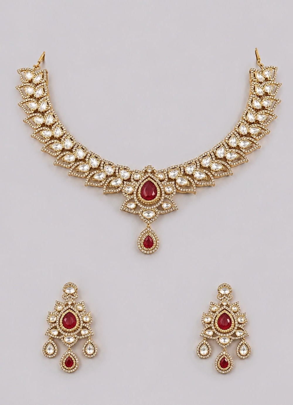 Zevar by Geeta Dual Tone Red Polki Necklace SetFabilicious Fashion