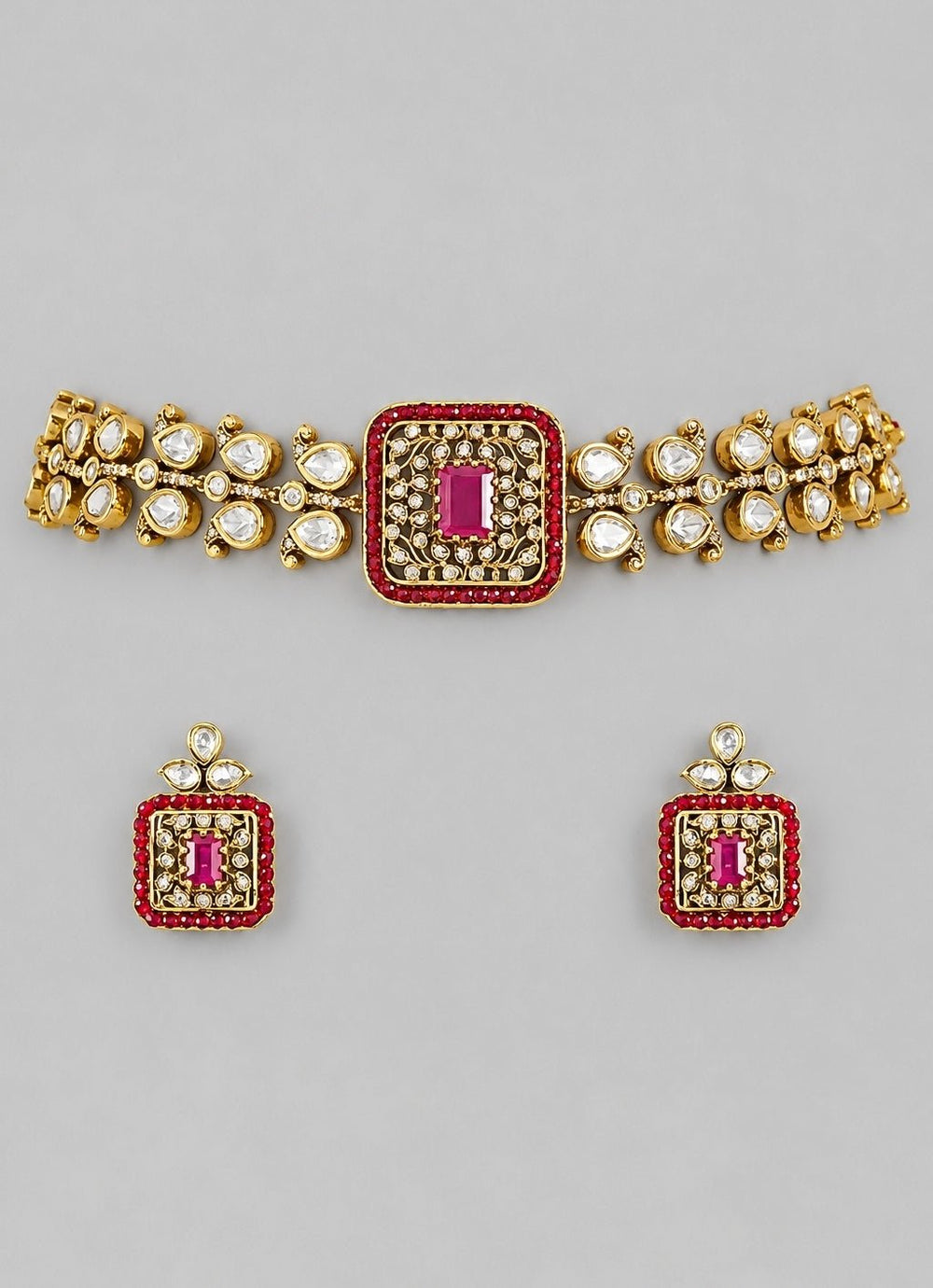 Zevar by Geeta Dual Tone Red Stone Polki Choker SetFabilicious Fashion