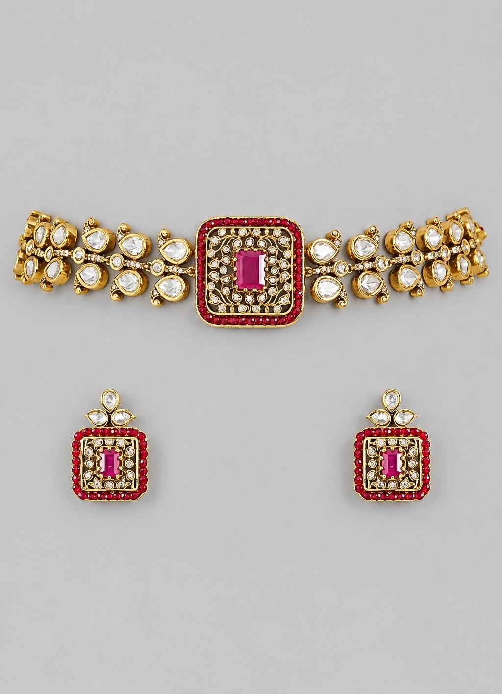 Zevar by Geeta Dual Tone Red Stone Polki Choker SetFabilicious Fashion