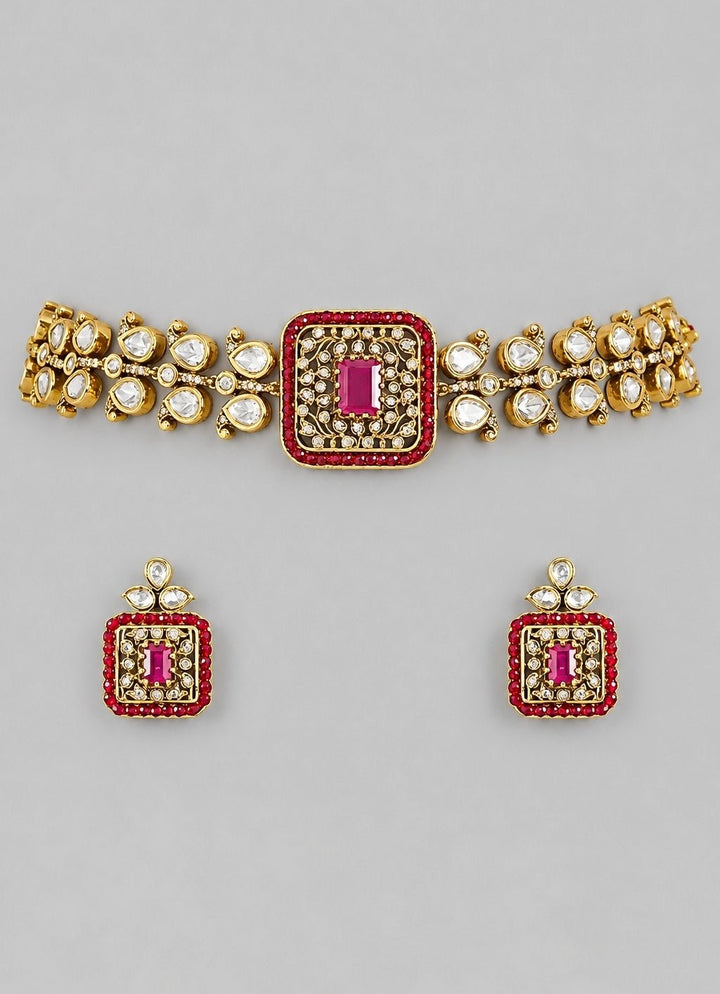 Zevar by Geeta Dual Tone Red Stone Polki Choker SetFabilicious Fashion