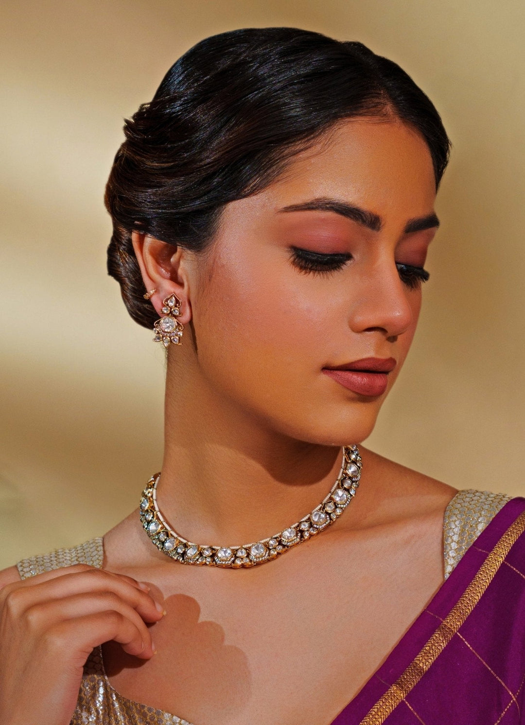 Dualtone Finish Kundan Polki Necklace Set Zevar by Geeta - Fabilicious Fashion