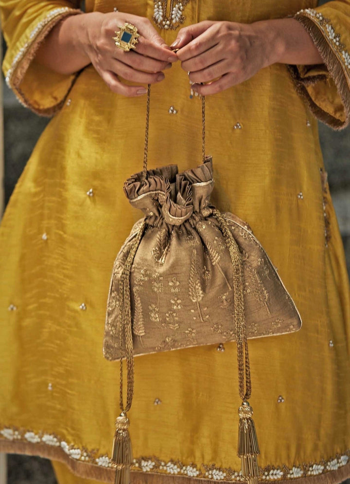 Dull Gold Embroidered Potli AMYRA - Fabilicious Fashion