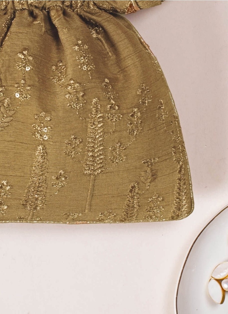 Dull Gold Embroidered Potli AMYRA - Fabilicious Fashion