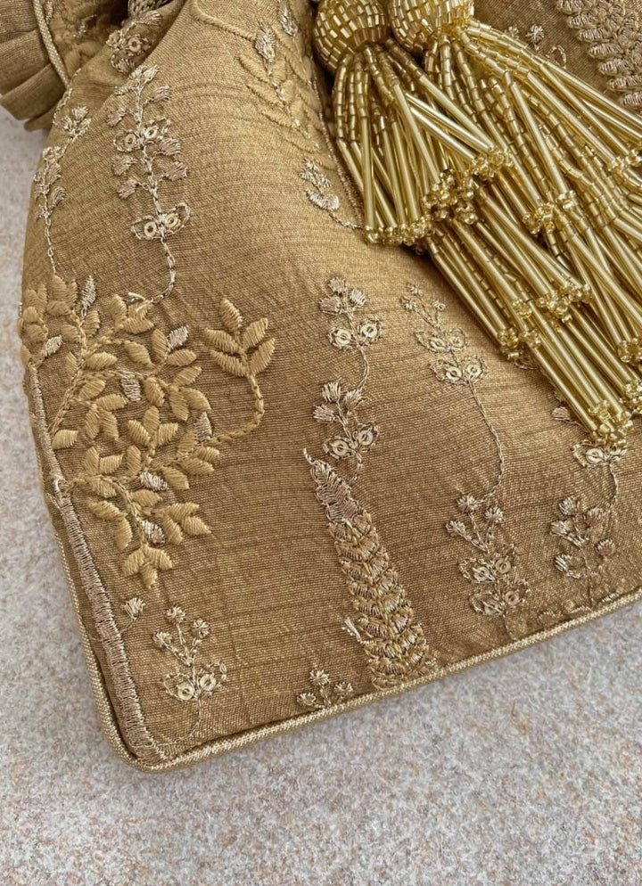 Dull Gold Embroidered Potli AMYRA - Fabilicious Fashion