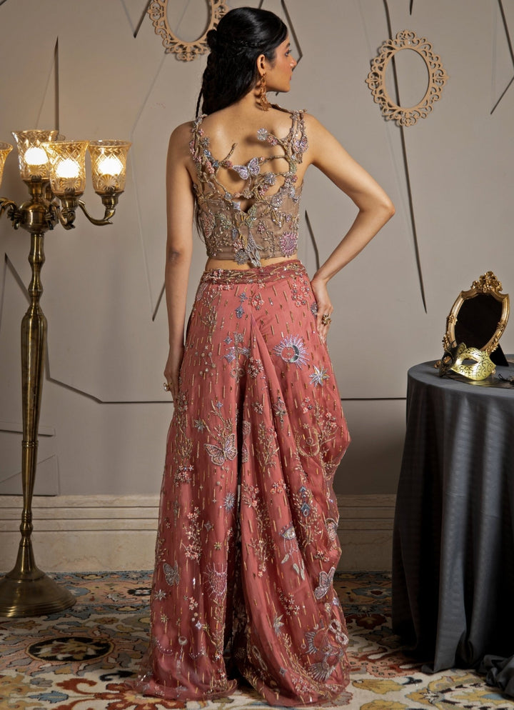 Dusky Pink Embroidered Coord Set With Corset Moledro - Fabilicious Fashion