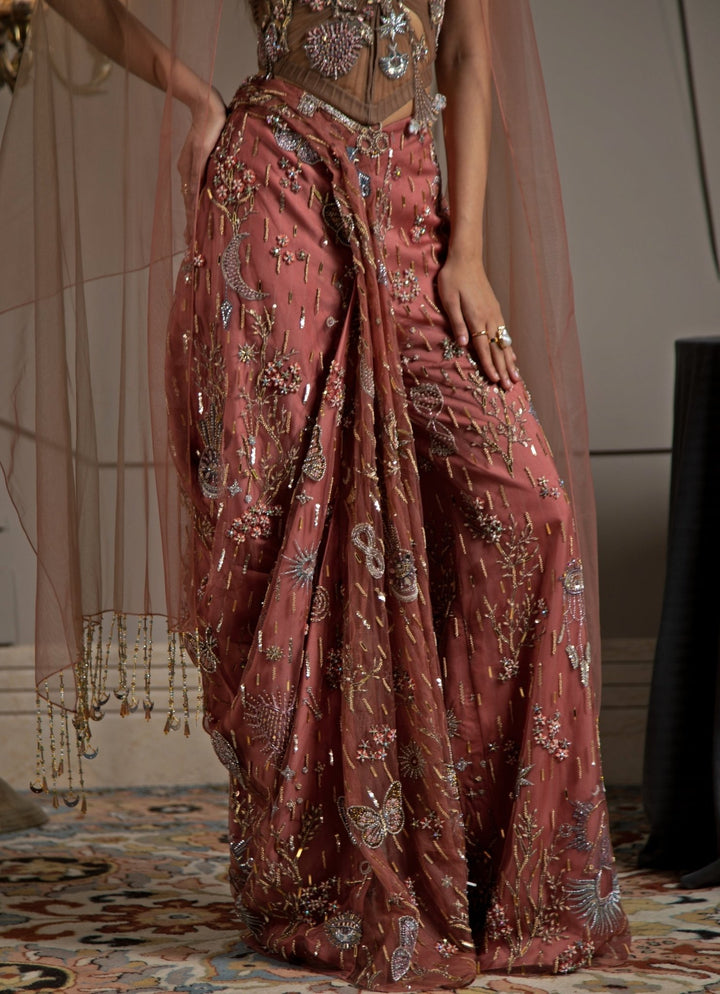 Dusky Pink Embroidered Coord Set With Corset Moledro - Fabilicious Fashion