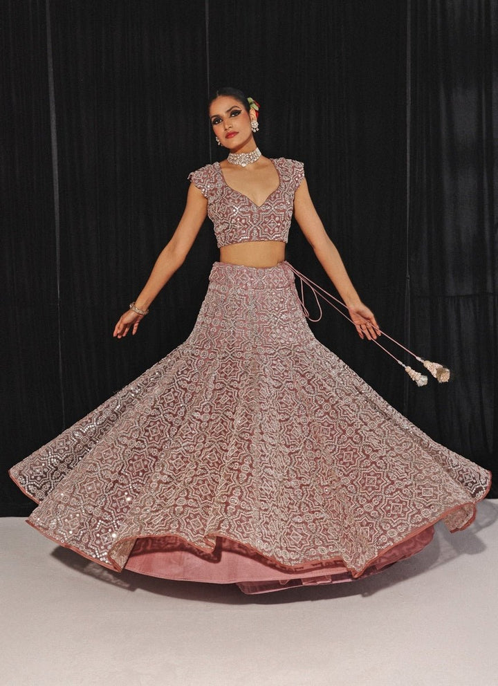 Dusky Pink Mirrorwork And Beadwork Lehenga Set With Cape Twenty Nine - Fabilicious Fashion