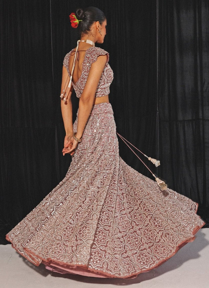 Dusky Pink Mirrorwork And Beadwork Lehenga Set With Cape Twenty Nine - Fabilicious Fashion