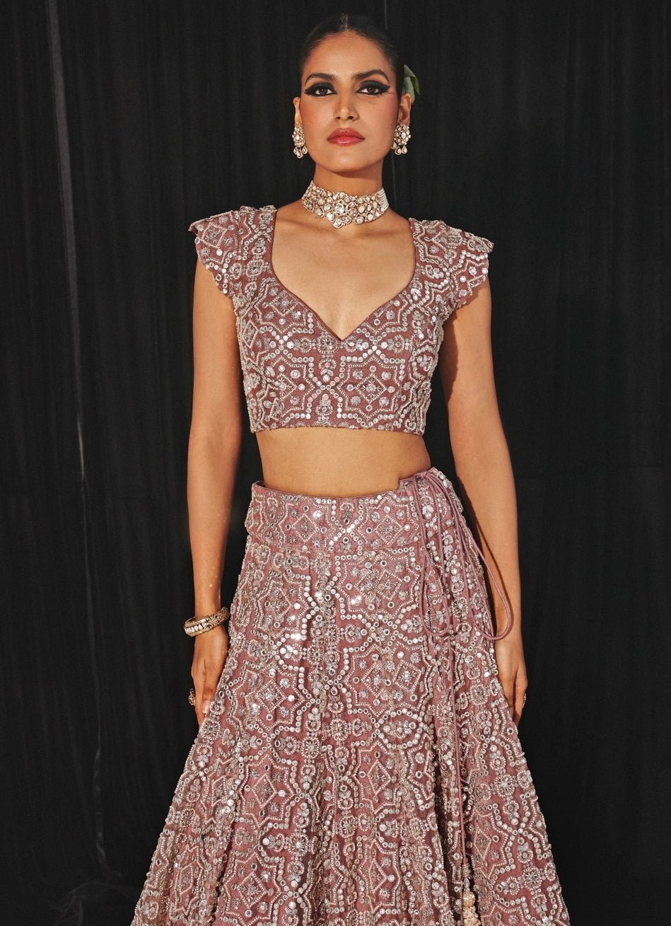 Dusky Pink Mirrorwork And Beadwork Lehenga Set With Cape Twenty Nine - Fabilicious Fashion