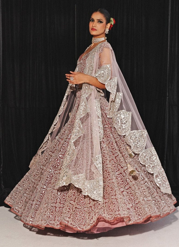 Dusky Pink Mirrorwork And Beadwork Lehenga Set With Cape Twenty Nine - Fabilicious Fashion