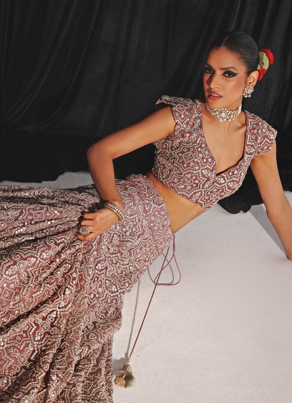 Dusky Pink Mirrorwork And Beadwork Lehenga Set With Cape Twenty Nine - Fabilicious Fashion