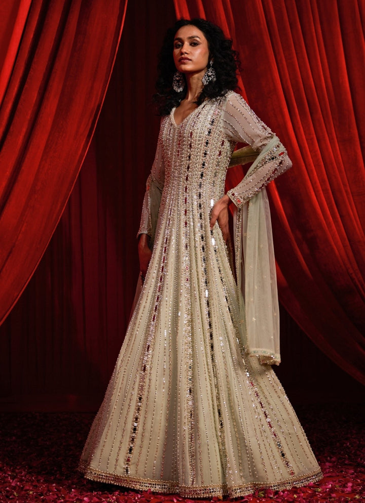 Nidhika Shekhar Dusty Green Georgette AnarkaliFabilicious Fashion