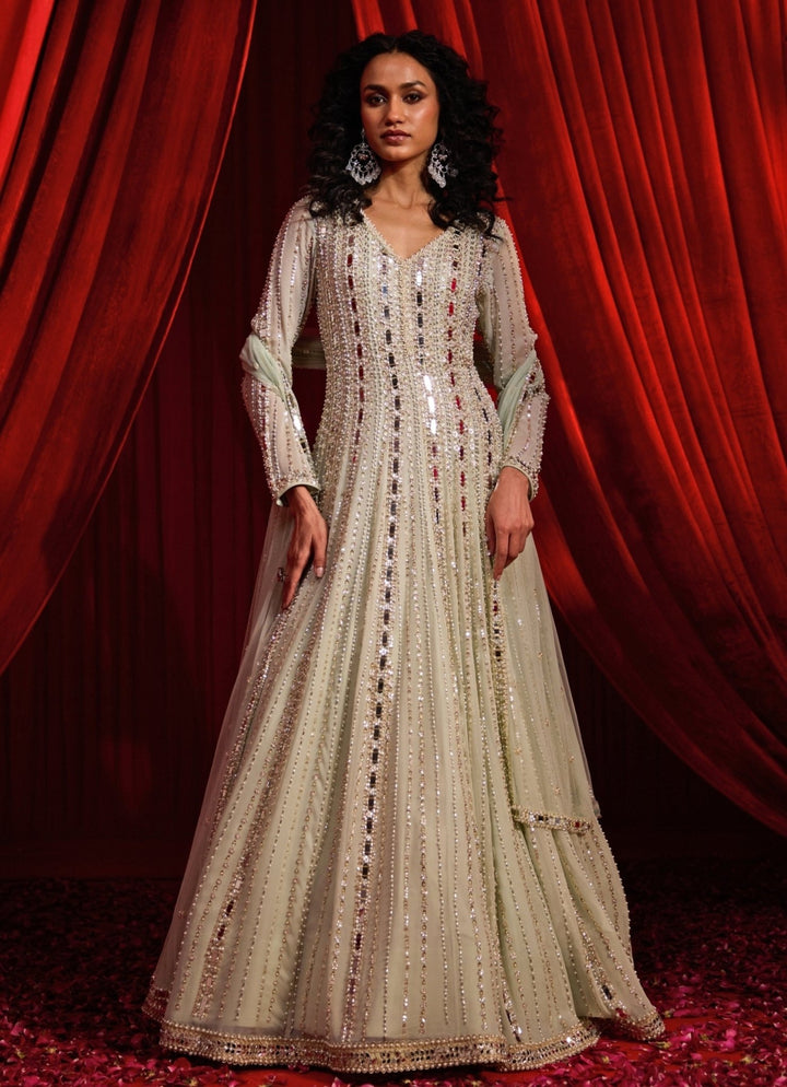 Nidhika Shekhar Dusty Green Georgette AnarkaliFabilicious Fashion