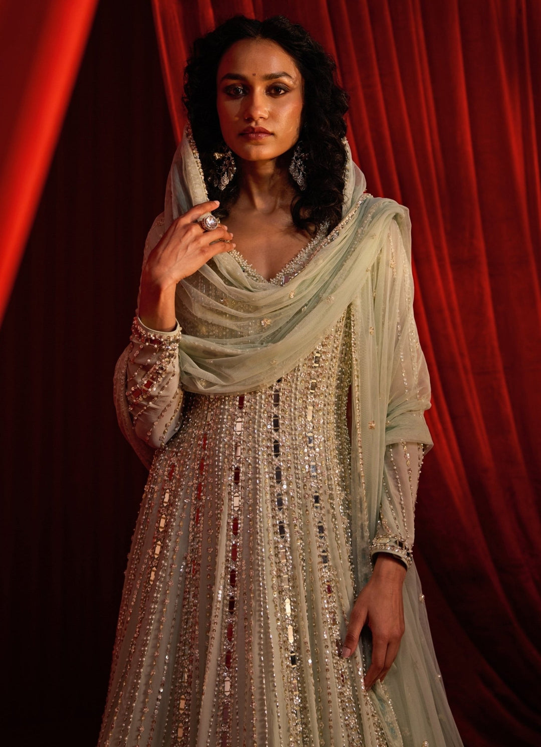 Nidhika Shekhar Dusty Green Georgette AnarkaliFabilicious Fashion