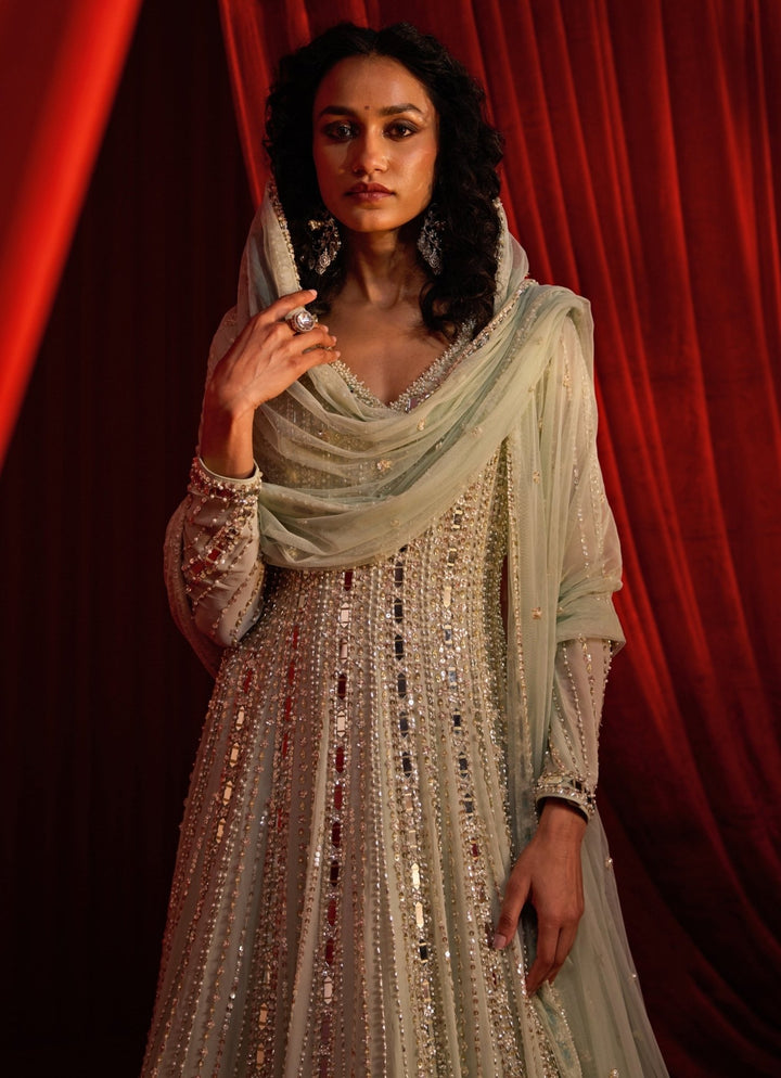 Nidhika Shekhar Dusty Green Georgette AnarkaliFabilicious Fashion