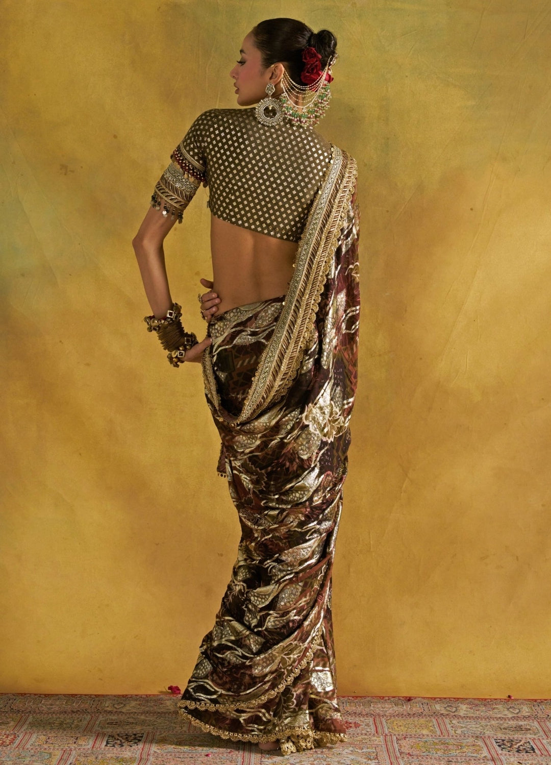 Rishi and Vibhuti Dusty Green Georgette Jacquard SareeFabilicious Fashion