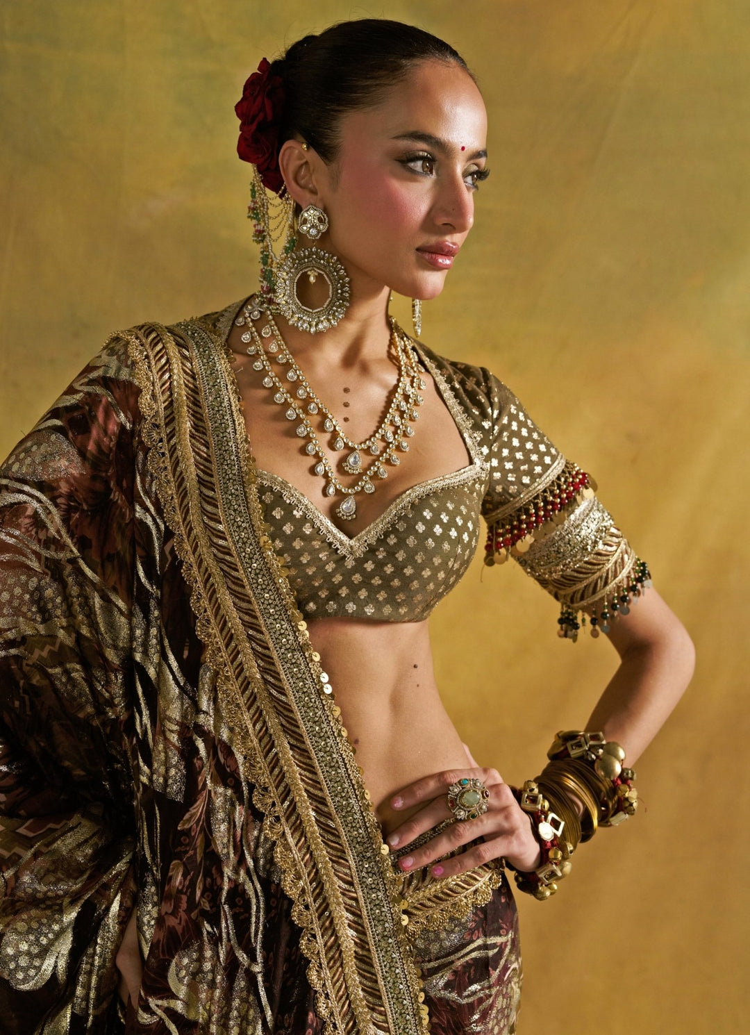 Rishi and Vibhuti Dusty Green Georgette Jacquard SareeFabilicious Fashion