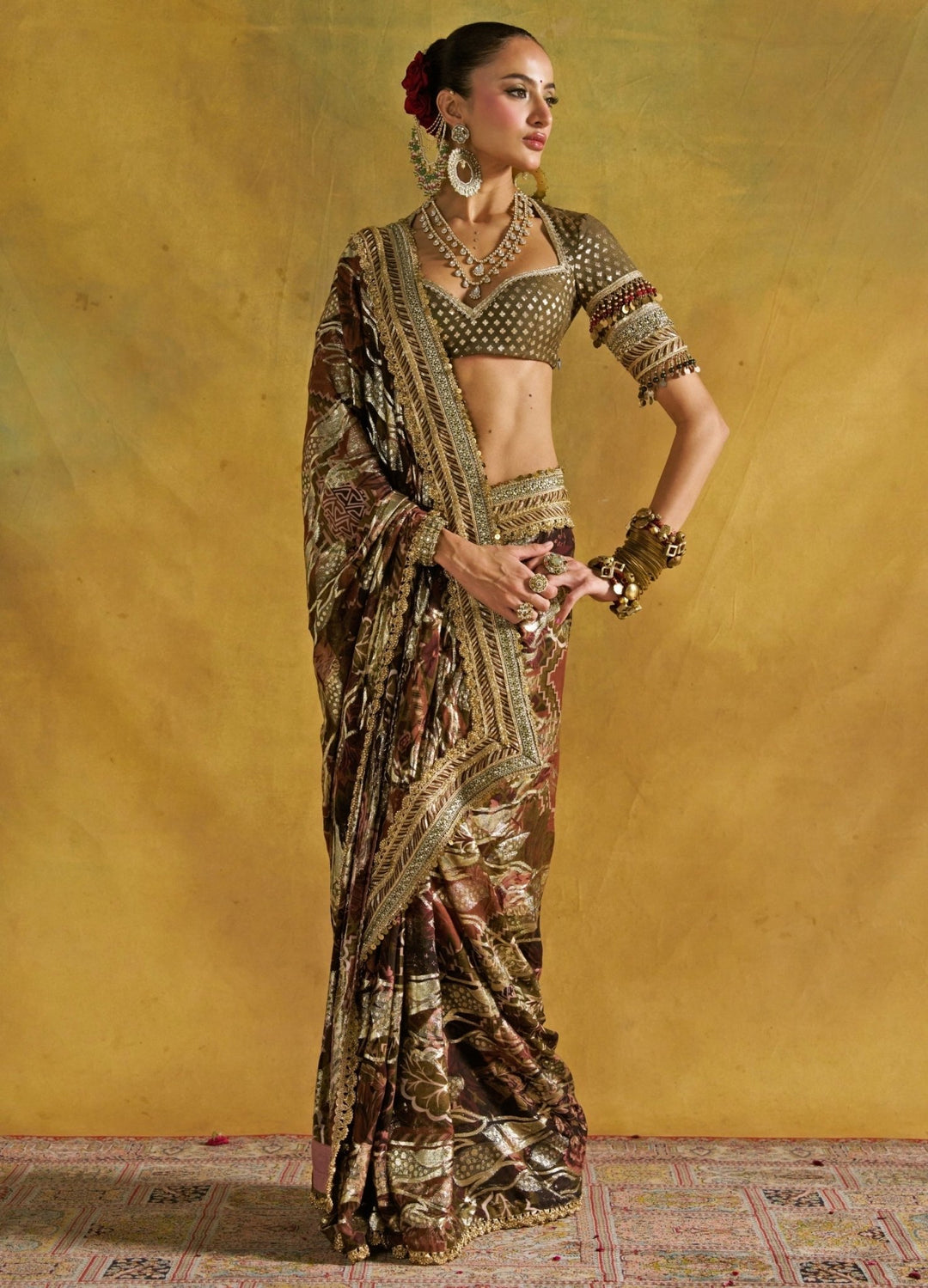 Rishi and Vibhuti Dusty Green Georgette Jacquard SareeFabilicious Fashion
