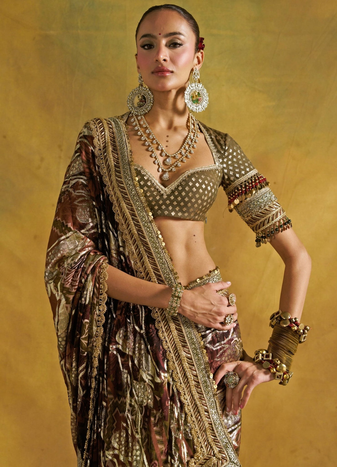 Rishi and Vibhuti Dusty Green Georgette Jacquard SareeFabilicious Fashion