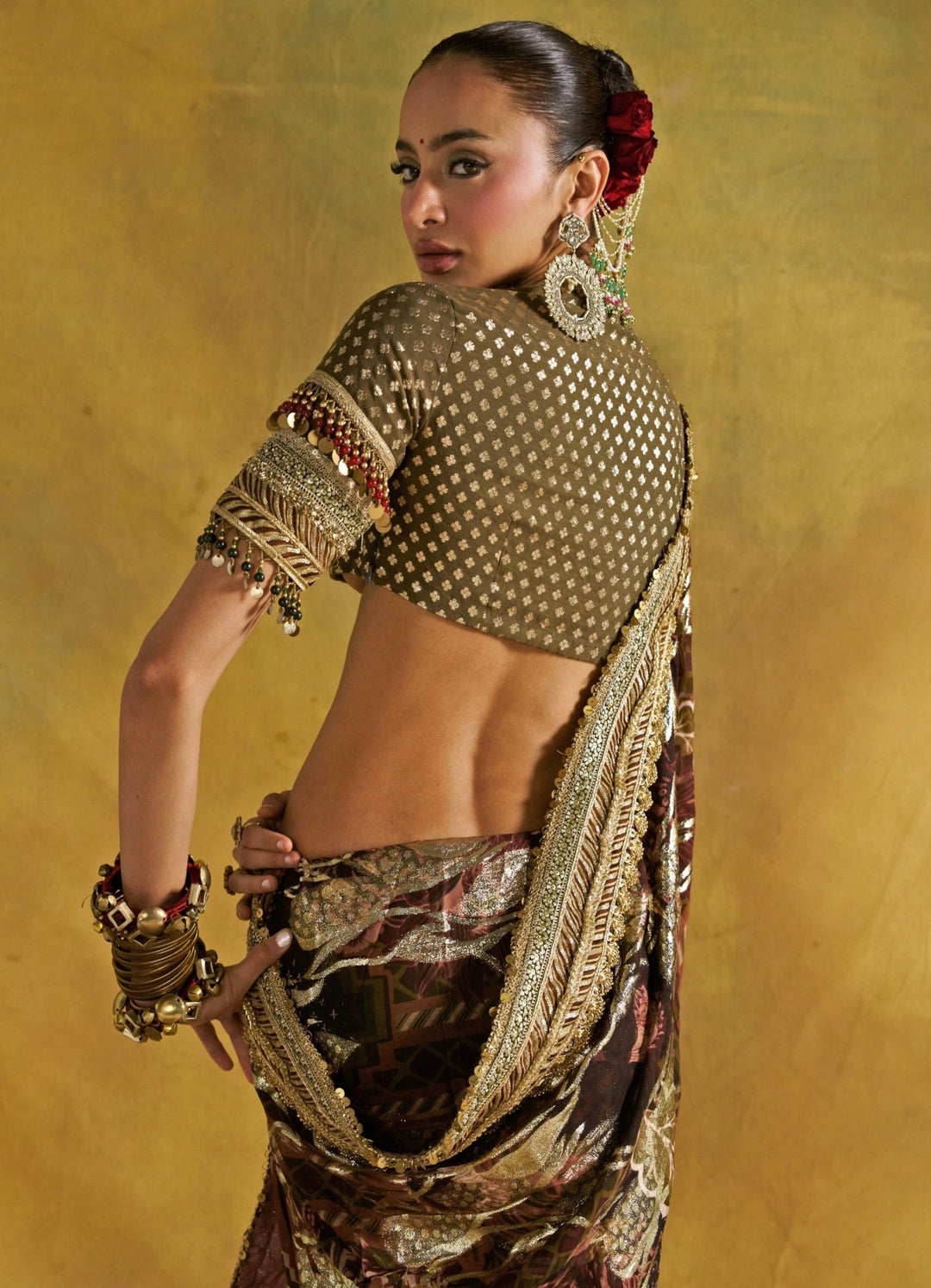 Rishi and Vibhuti Dusty Green Georgette Jacquard SareeFabilicious Fashion