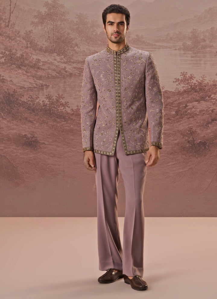 Contrast by Parth Dusty Lavender Lycra Suiting Bandhgala SetFabilicious Fashion