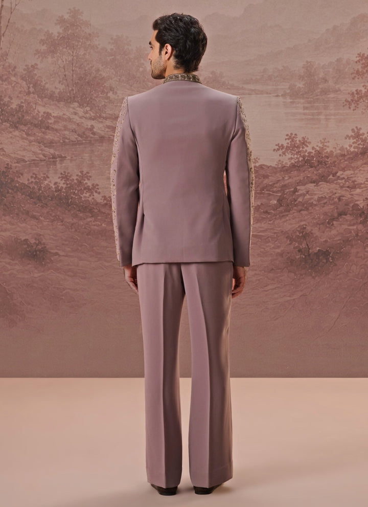 Contrast by Parth Dusty Lavender Lycra Suiting Bandhgala SetFabilicious Fashion
