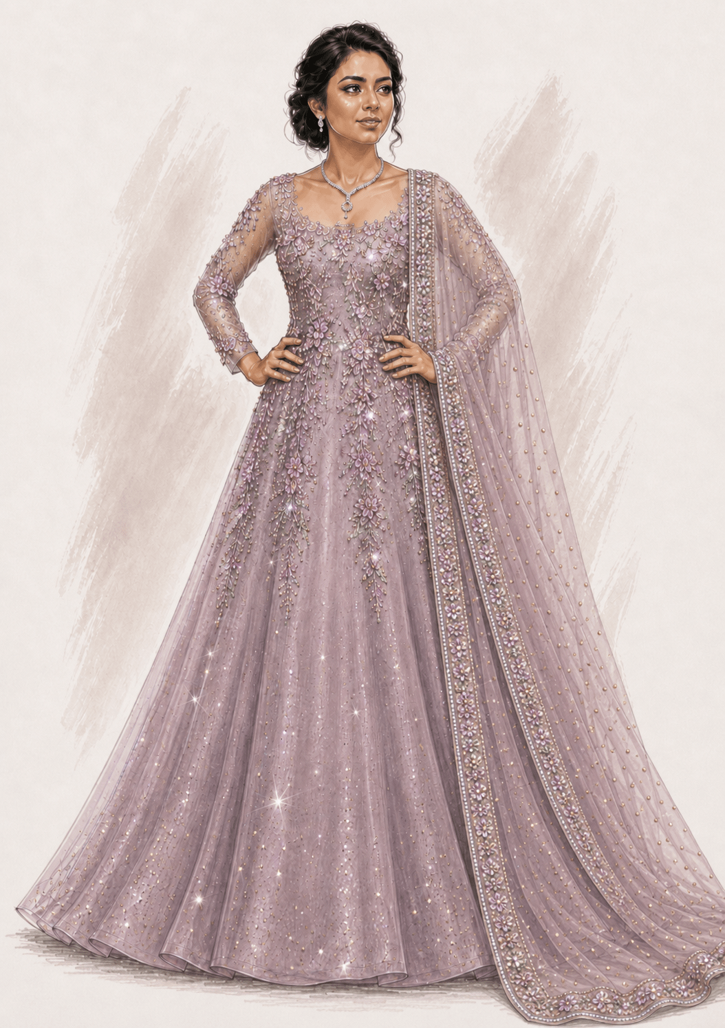 Dusty Lavender Shimmer Georgette Anarkali Anisha Shetty - Fabilicious Fashion