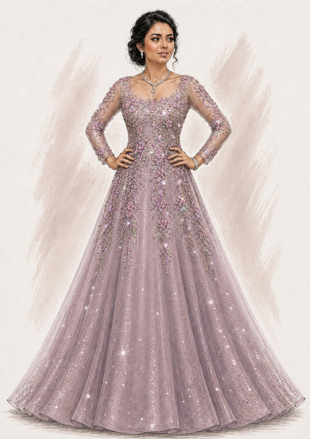 Dusty Lavender Shimmer Georgette Anarkali Anisha Shetty - Fabilicious Fashion