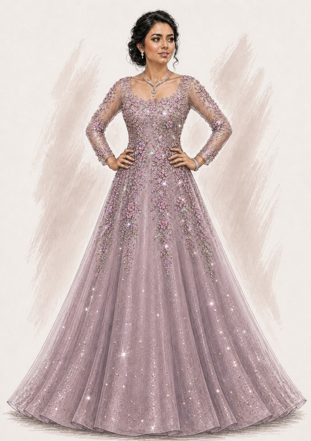 Anisha Shetty Dusty Lavender Shimmer Georgette AnarkaliFabilicious Fashion