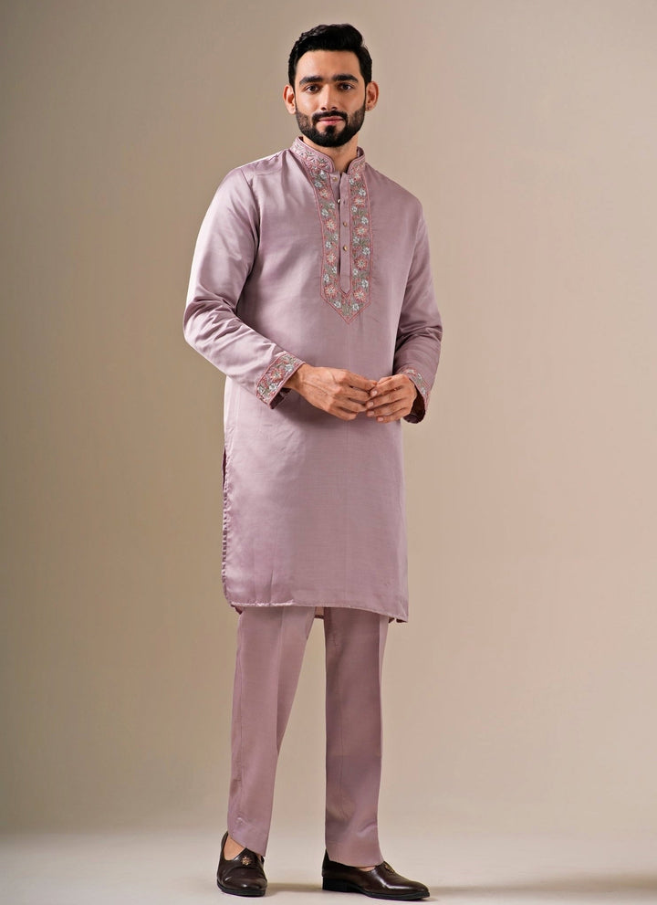 Darzi House Dusty Lavender Silk Blend Kurta Pants SetFabilicious Fashion